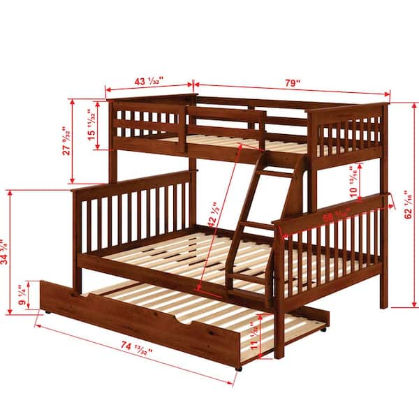 Donco Kids Light Espresso Pine Wood, Mission Twin Over Full Bunk Bed With Drawers