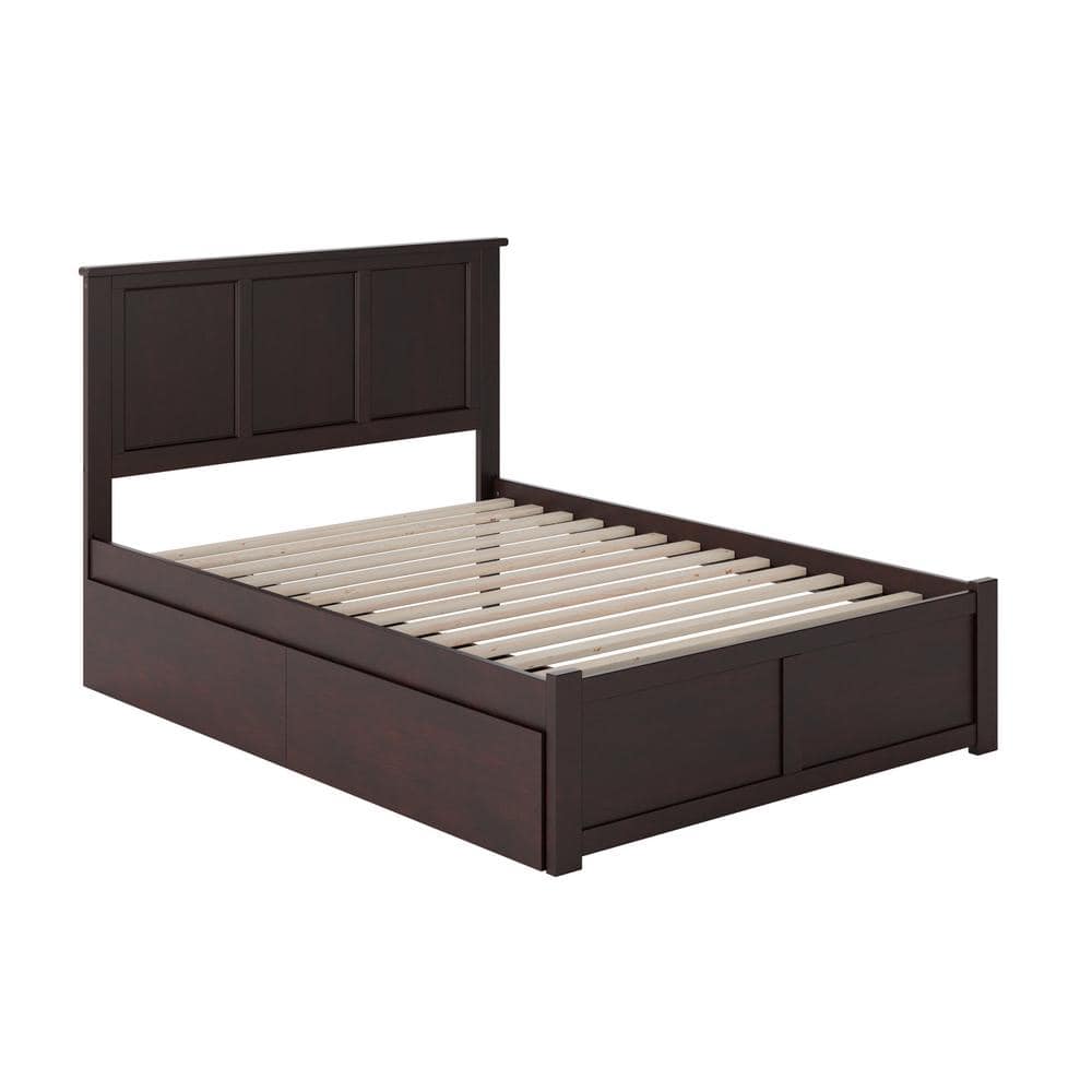 Classic Espresso Full Double Wood Platform Bed with Underbed Storage