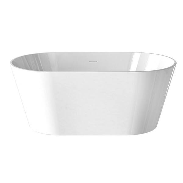Sarlai 54 in. x 29 in. Acrylic Non-Whirlpool Freestanding Flat Bottom Bathtub with Center Drain in Glossy White