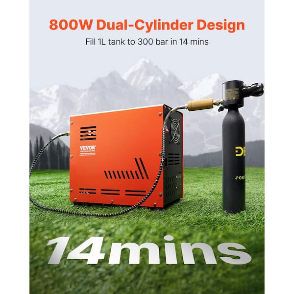 PCP Air Compressor, 800-Watt Dual-Cylinder PCP Airgun 0.26 Gal. Gas Compressor 4500 PSI/30 Mpa with Fan Cooling System