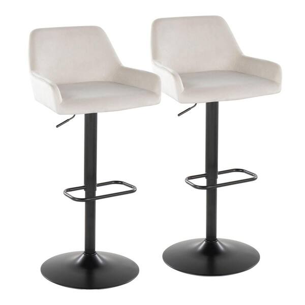 Lumisource Daniella 32.25 in. White Velvet and Black Metal Adjustable Bar Stool (Set of 2)