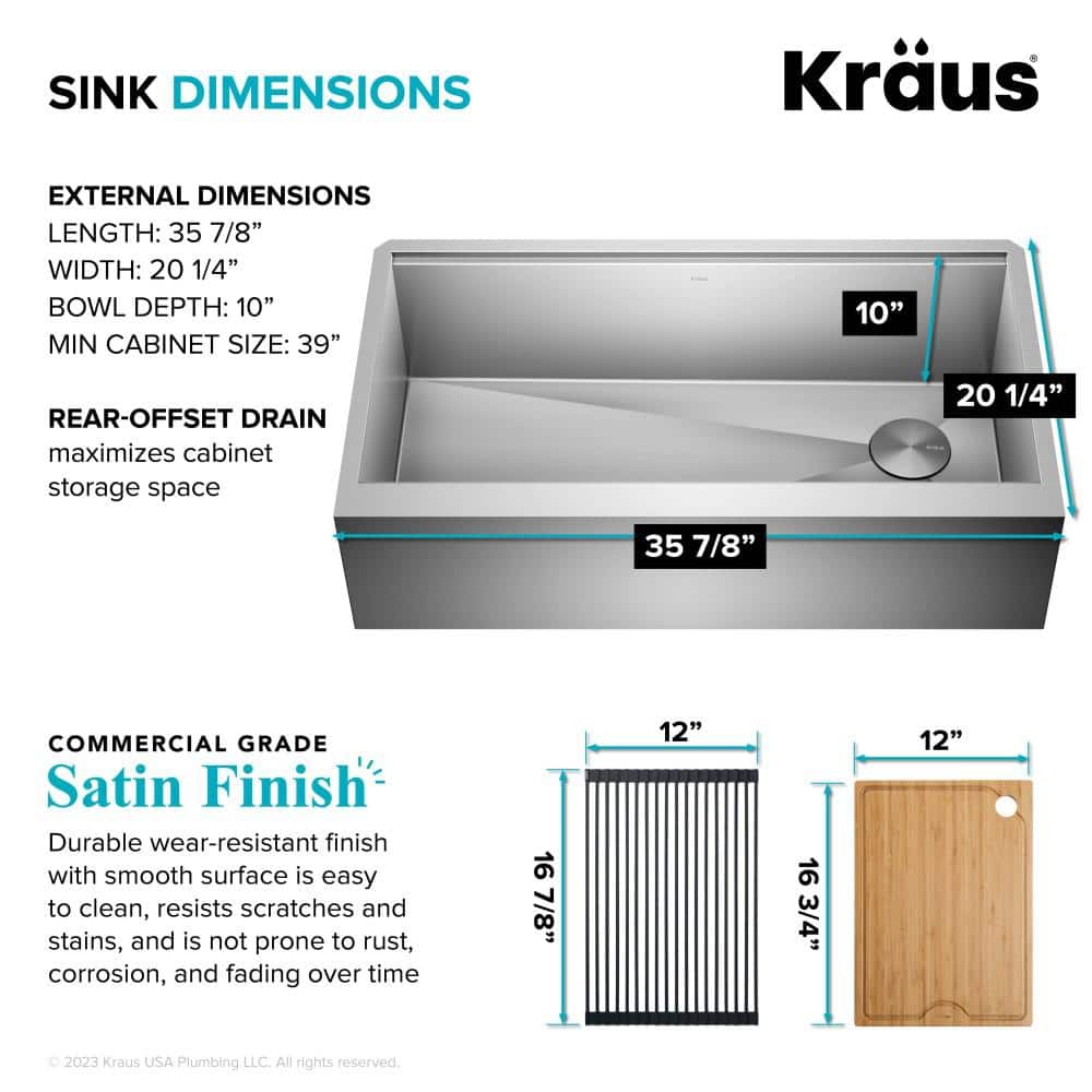 36-Inch Stainless Steel Farmhouse Single Bowl Kitchen Sink with Accessories