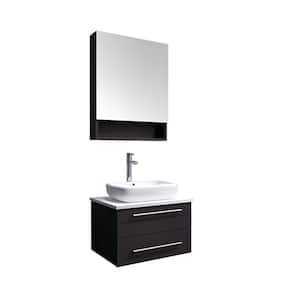 Lucera 24 in. W Wall Hung Vanity in Espresso with Quartz Stone Vanity Top in White with White Basin and Medicine Cabinet