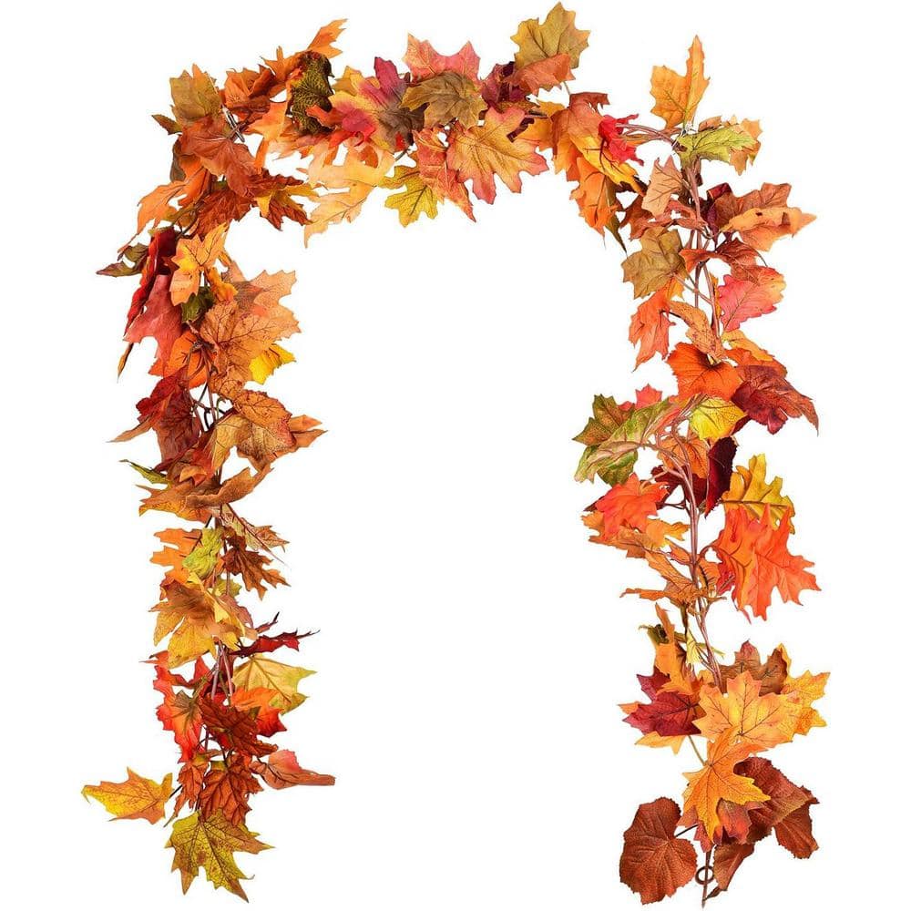 5.9 ft. Orange Artificial Fall Maple Leaf Garland (2-Pack)