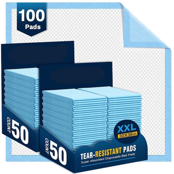 30 in. x 36 in. Disposable Bed Pads 100-Pack Tear-Resistant Cloth Backing Super Absorbent Pee Pads for Incontinence