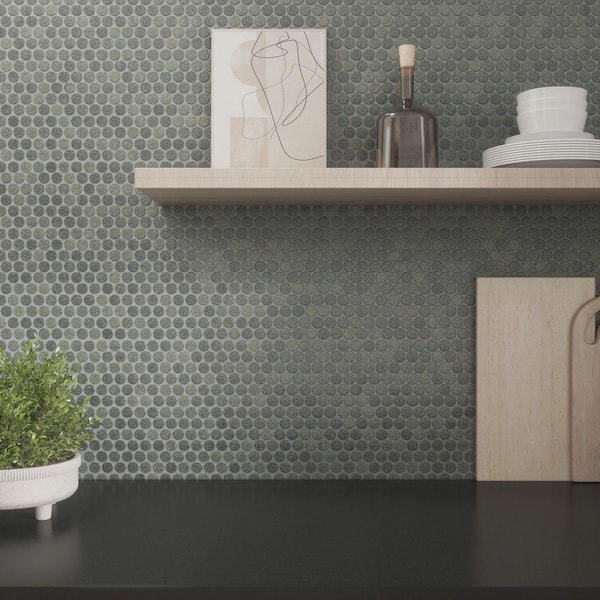 LuxeCraft Forest Crackle 11 in. x 13 in. Matte Ceramic Penny Round Mosaic Tile (10.6 sq. ft./Case)