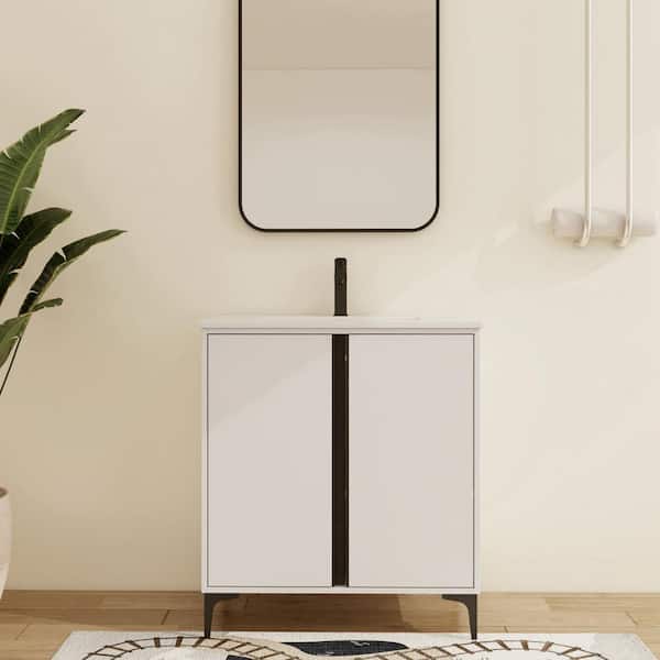 ARTCHIRLY 30 in. W x 18.3 in. D x 33.9 in. H Freestanding Bath Vanity in White with White Ceramic Top