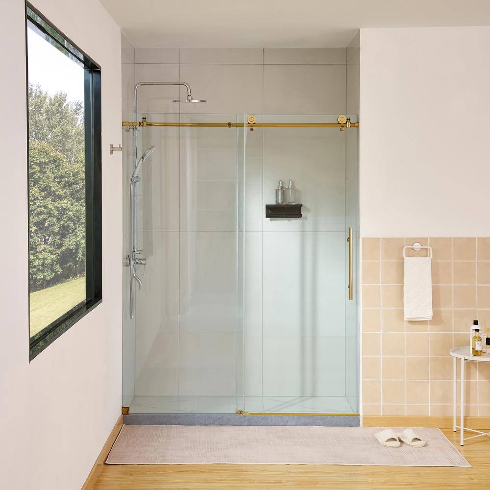 76 in. H x 60 in. W Frameless Sliding Shower Door with Titanium Gold Finish