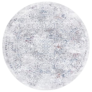 Craft Gray/Blue 7 ft. x 7 ft. Distressed Border Round Area Rug