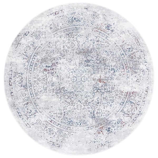 SAFAVIEH Craft Gray/Blue 7 ft. x 7 ft. Distressed Border Round Area Rug