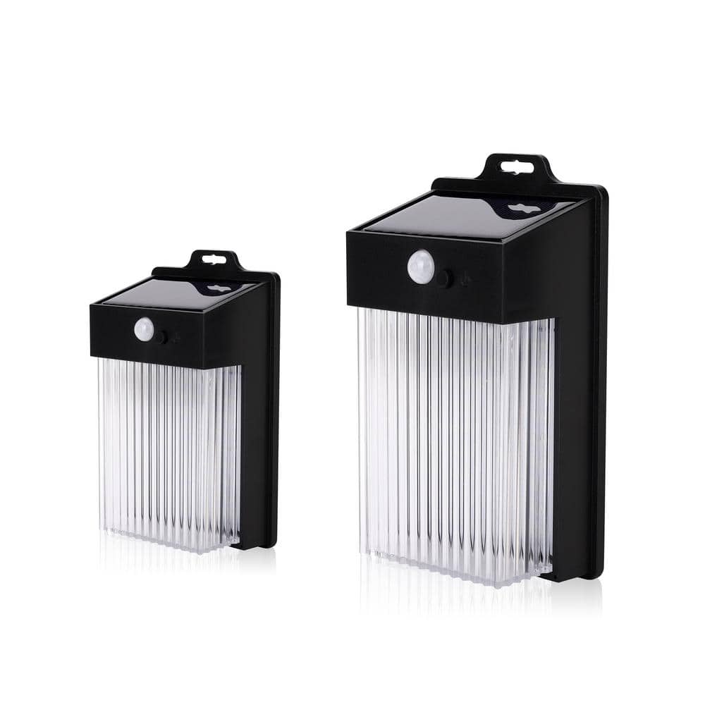 TECHKO Solar Wall Security Motion Sensing Black Lantern Sconce Outdoor