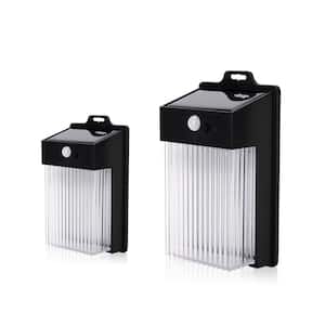 Solar Wall Security Motion Sensing Black Lantern Sconce Outdoor White Integrated LED (2-pack)