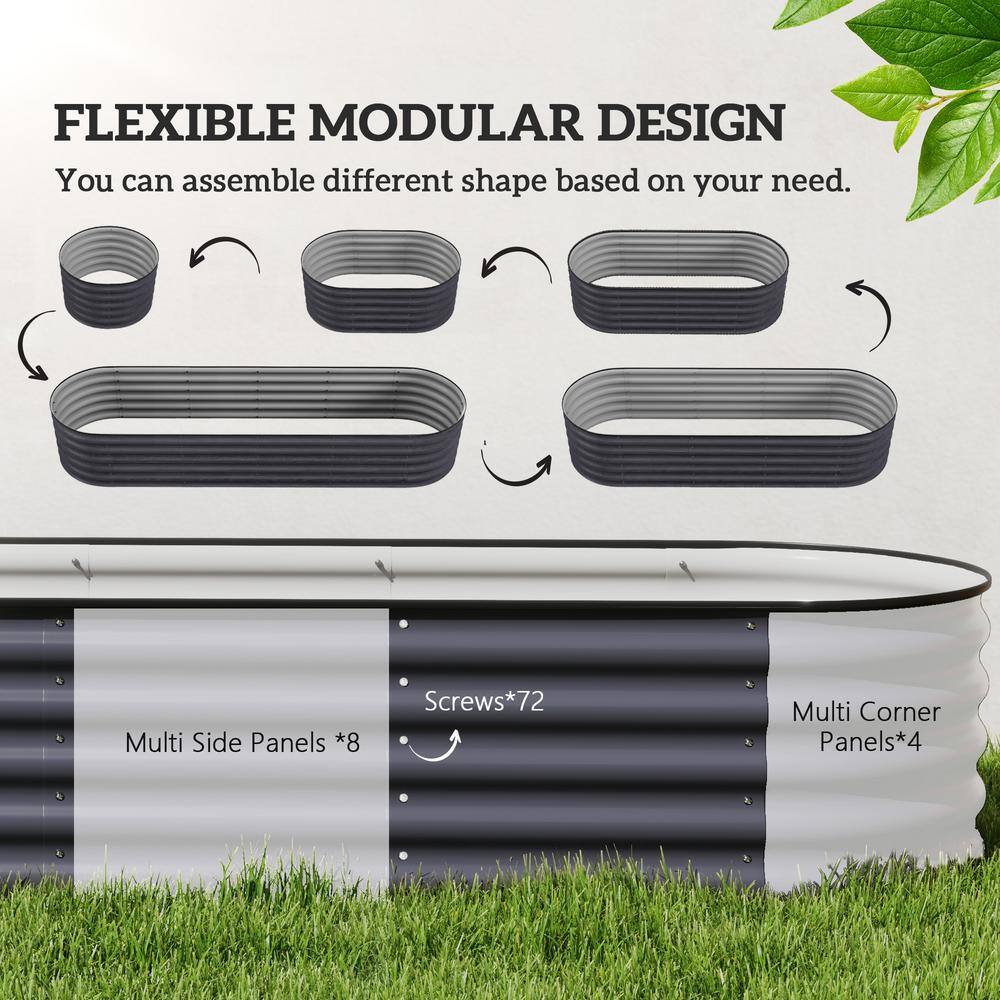 Dark Gray Galvanized Steel Raised Garden Bed Kit with Safety Edging