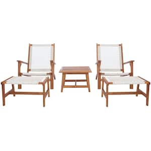 Chantelle White Acacia Wood Outdoor Lounge Chair Set without Cushion (5-Piece)