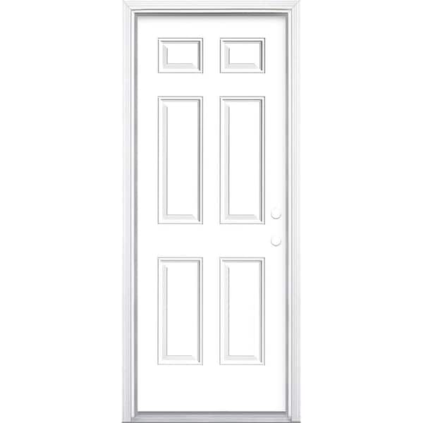 Masonite 30 in. x 80 in. 6-Panel Left Hand Inswing Primed Steel Prehung Front Exterior Door with Brickmold