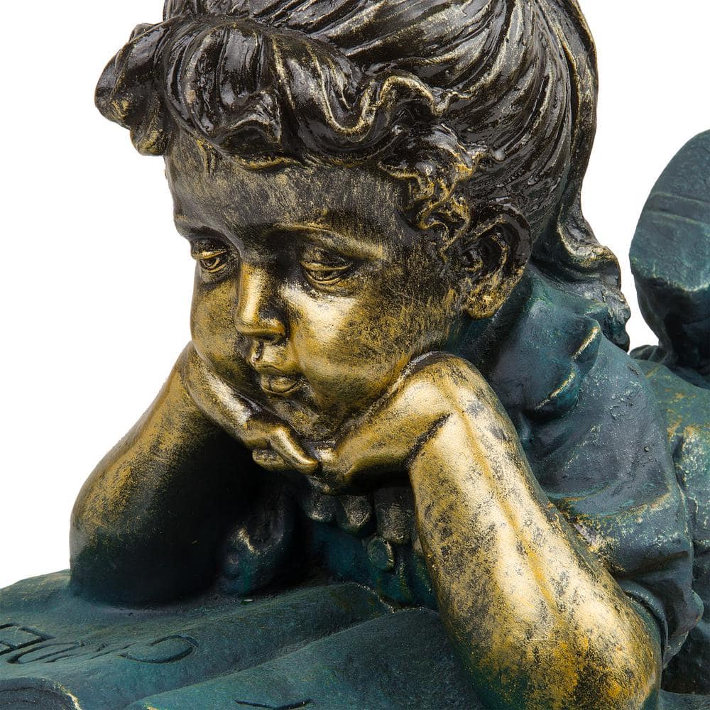 Antique Bronze Girl Reading Book Lawn Statue