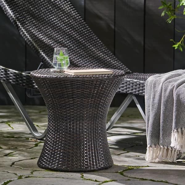 Unbranded Brown Wicker Outdoor Brown Accent Table, Perfect to Put Your Books, Drink and Flowers on, No Assembly