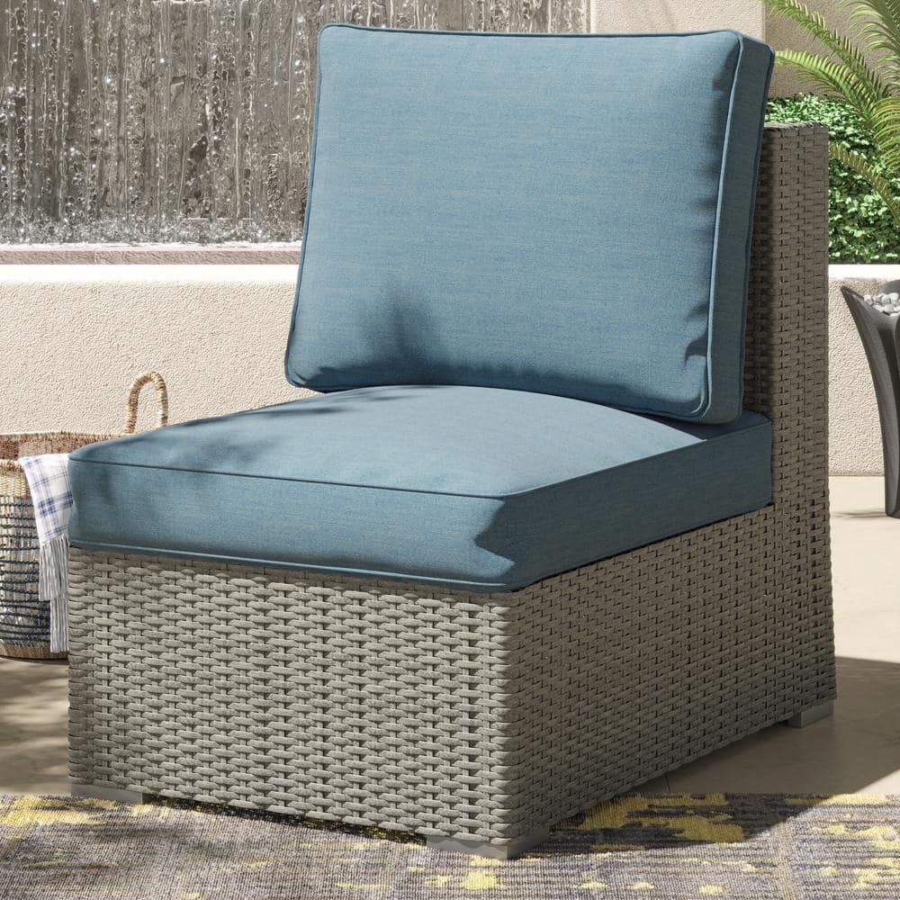 Corvus 3-Person Grey Wicker Sofa Set with Blue Cushions