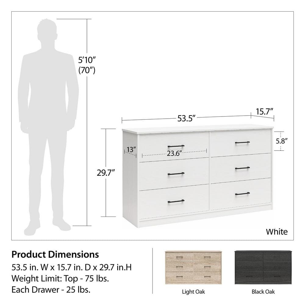 Black Oak Wide 6 Drawer Horizontal Dresser
