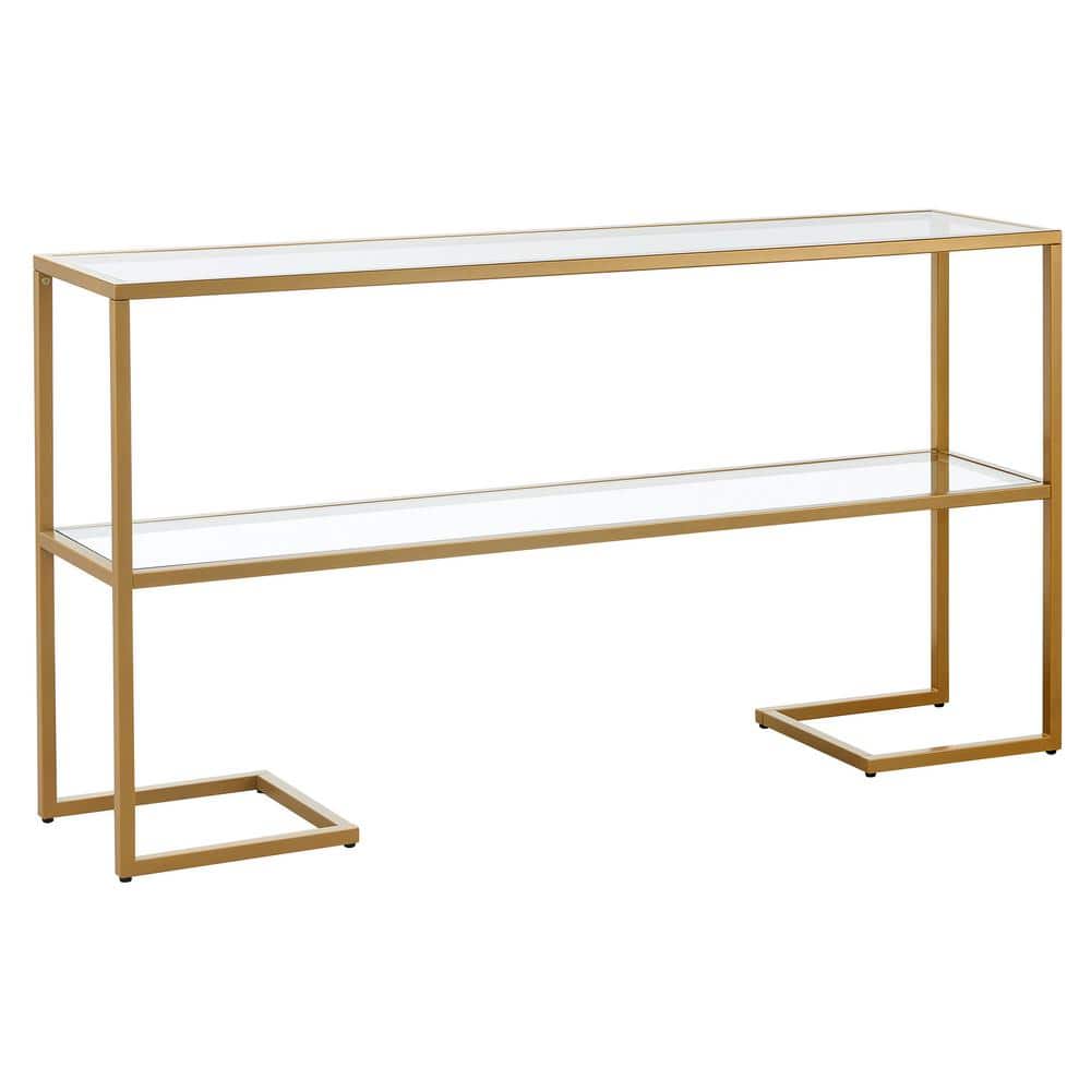 Elegant Gold 55" Metal & Glass Console Table with Storage Shelf