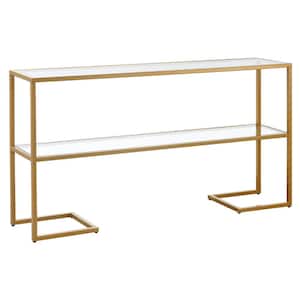 Errol 55 in. Gold Rectangle Glass Console Table with Storage