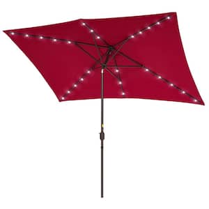 Solar LED 10 ft. x 6.5 ft. Aluminum Patio Rectangle Market Umbrella in Red with Push-Button Tilt
