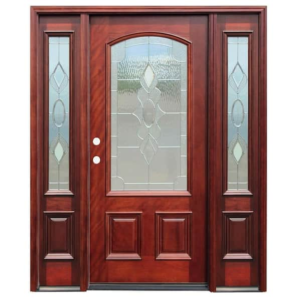 Pacific Entries 68 in. x 80 in. Strathmore Traditional 3/4 Lite Wood Prehung Front Door w/ 6 in. Wall Series and 12 in. Sidelites