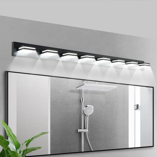 63 in. W Modern 8 Lights LED Vanity Light Black Wall Sconce Dimmable Lighting Fixture for Bathroom Mirror