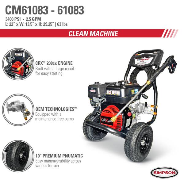 SIMPSON Clean Machine 3400 PSI 2.5 GPM 