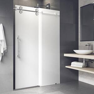 Elan 56 to 60 in. W x 74 in. H Sliding Frameless Shower Door in Chrome with Frosted Glass and Left Side Opening