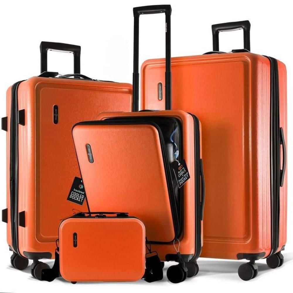 TRAVELARIM 4-Piece Orange Nested Hard Luggage Set Expandable