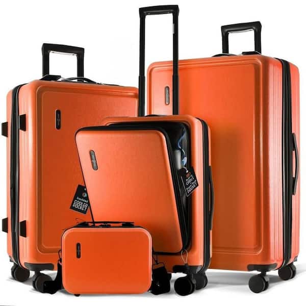 4-Piece Orange Nested Hard Luggage Set Expandable Spinner Suitcase Carry-On Weekender Exterior USB port TSA Compliant