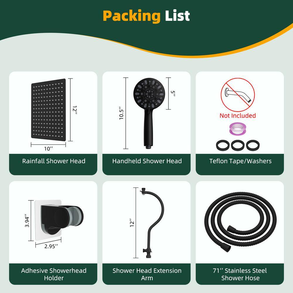 Large Matte Black Stainless Steel Dual Shower Head Combo