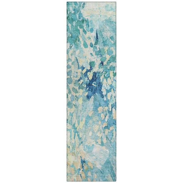 Chantille Machine Washable Indoor/Outdoor Abstract ACN2736 Teal 2 ft. x 7 ft. Runner Rug