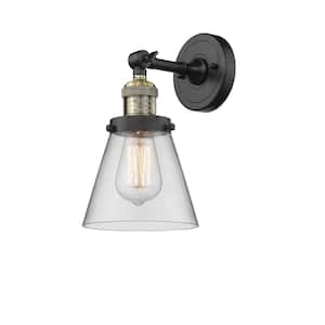 Cone 1-Light Clear, Black Antique Brass Wall Sconce with Clear Glass Shade