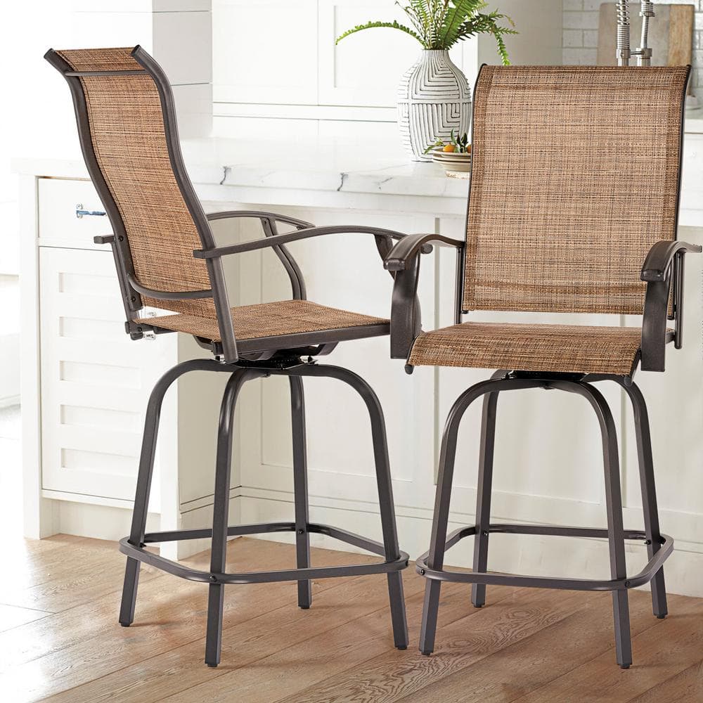 SUNMTHINK Swivel Metal Outdoor Bar Stools Set Bar Height Patio Bistro