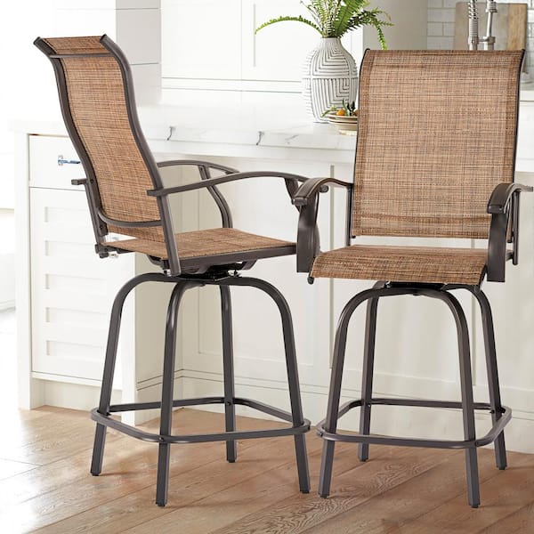 SUNMTHINK Swivel Metal Outdoor Bar Stools Set Bar Height Patio Bistro Set Textilene Fabric (2-Piece)