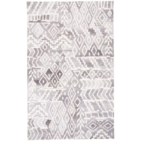 Gray, White 2 ft. x 3 ft. Tufted Abstract Wool Indoor Area Rug