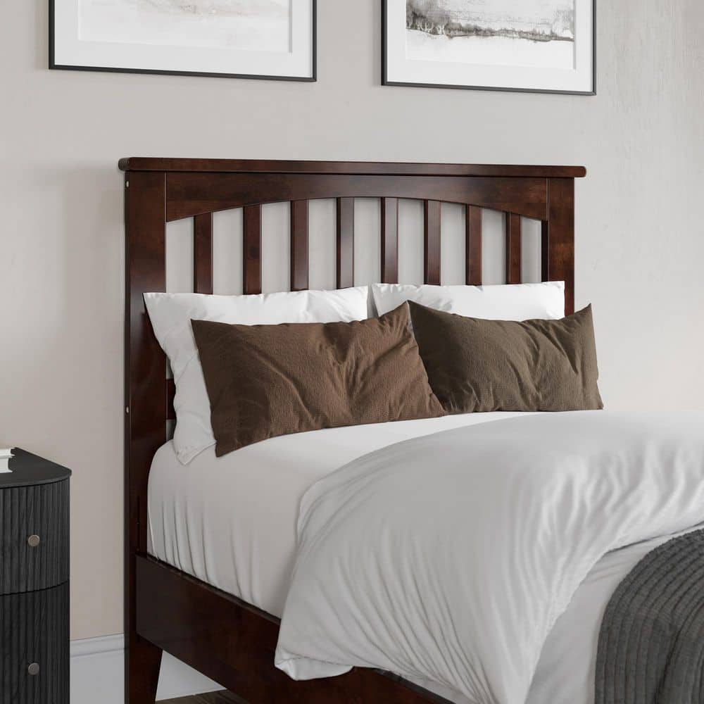 Becket Twin XL Walnut Wood Low Profile Platform Bed with Headboard