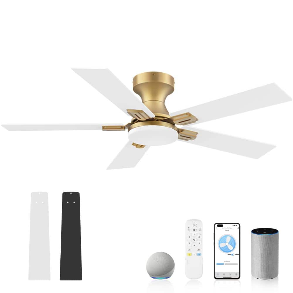 42 in.Smart Gold White Flush Mount Ceiling Fan with LED Lights, Remote, Voice Control Via Alexa, Dimmable price history on PriceWatchPro