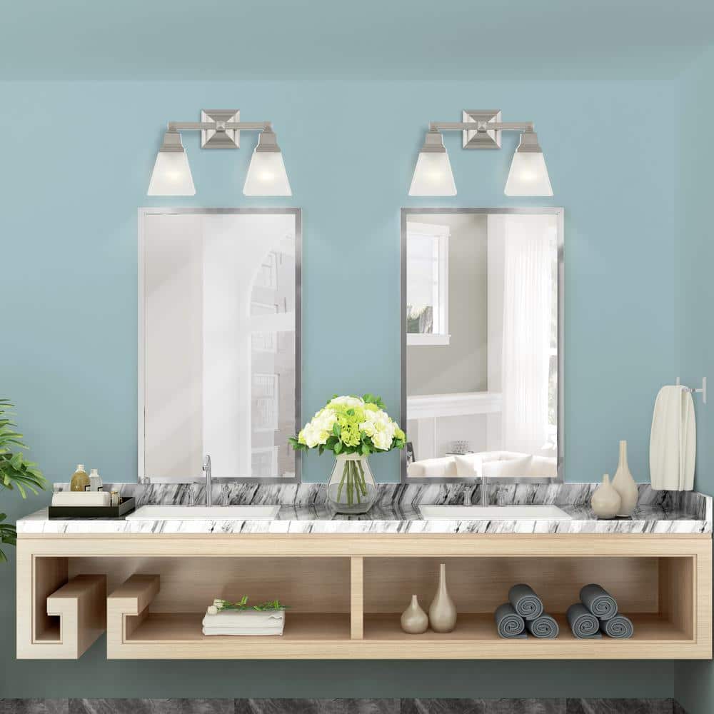 Elegant Brushed Nickel 2-Light Vanity with Frosted Satin Glass