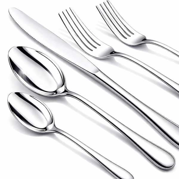 40-Piece Silver Mirror Polished Stainless Steel Flatware Cutlery Set Dishwasher Safe (Service for 8)