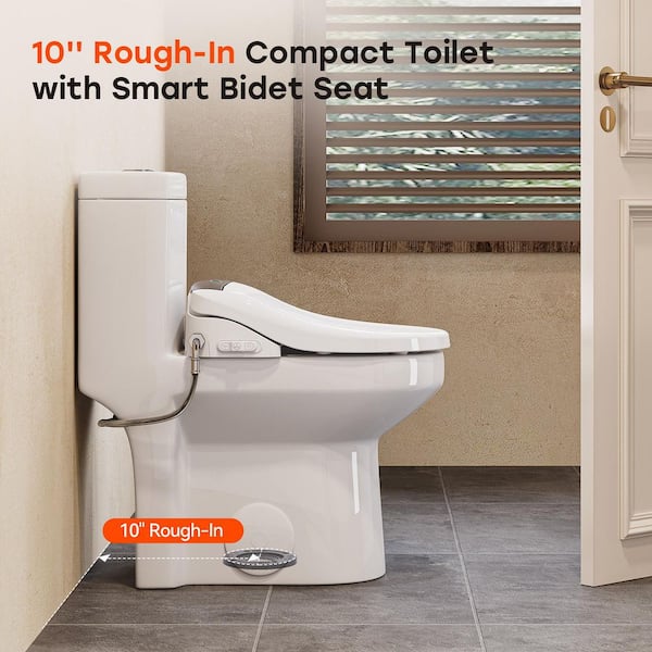 10 in. Rough-In Round Bidet Toilet Combo 0.8/1.28 GPF in White with Heated Seat, Warm Air Dryer, Front/Rear Wash, Light
