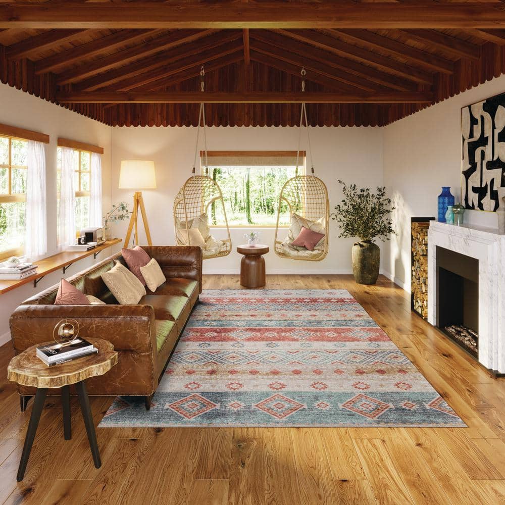 Desert Multicolor Chenille 9' x 12' Washable Area Rug