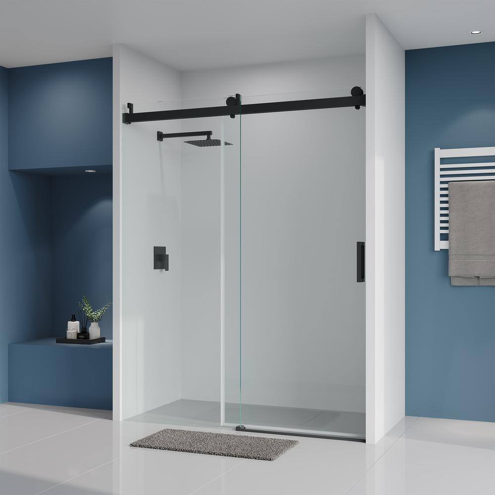 72'' Matte Black Frameless Sliding Shower Door with Clear Glass