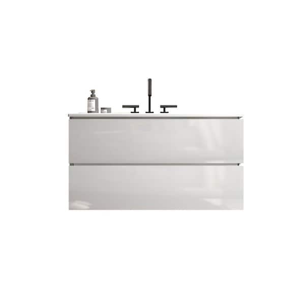 35.82 in. W x 18.3 in. D x 21.10 in. H Wall-Mounted Bath Vanity Set in White with White Ceramic Top