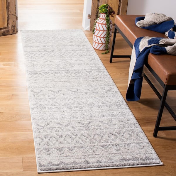 Adirondack 3 ft. x 12 ft. Ivory/Gray Geometric Striped Runner Rug