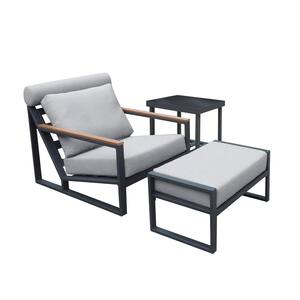 All Weather Gray Patio Conversation Set Of 2, Aluminum Outdoor Recliner Chair with Ottomans and Gray Cushion for Patio