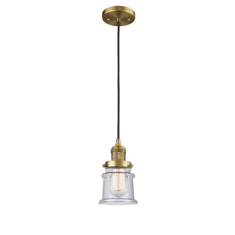 Franklin Restoration Brushed Brass Mini Pendant Light with Seeded Glass