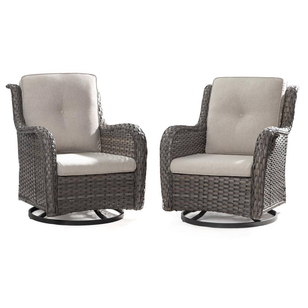 JOYSIDE Wicker Outdoor Rocking Chair Patio Swivel with Beige Cushions (2-Pack)